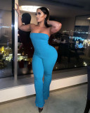 Sexy solid color tube top back hollow strap pit strip ladies one-piece flared pants
