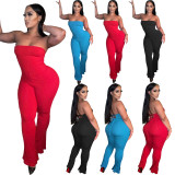 Sexy solid color tube top back hollow strap pit strip ladies one-piece flared pants
