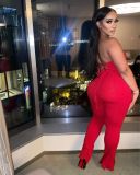 Sexy solid color tube top back hollow strap pit strip ladies one-piece flared pants