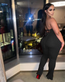 Sexy solid color tube top back hollow strap pit strip ladies one-piece flared pants