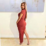 Solid color pleated sexy dress