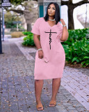 Women's Fashion Sexy Loose Letter Print V-Neck Casual Dress With Pockets