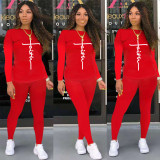 Fashion Ladies Alphabet Print Sweater Pull Rack Casual Sports Suit (with Pockets)