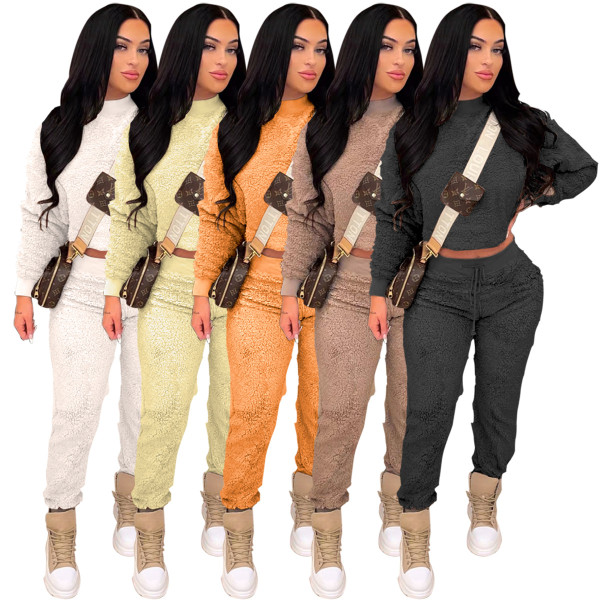 New women's solid color casual home plush casual home set