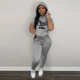 statement print hooded casual suit