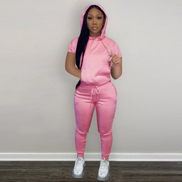 Women's Spring/Summer Fashion Sports Sweater Hooded Short Sleeve Suit Women's Two-piece Set