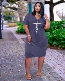 Women's Fashion Sexy Loose Letter Print V-Neck Casual Dress With Pockets