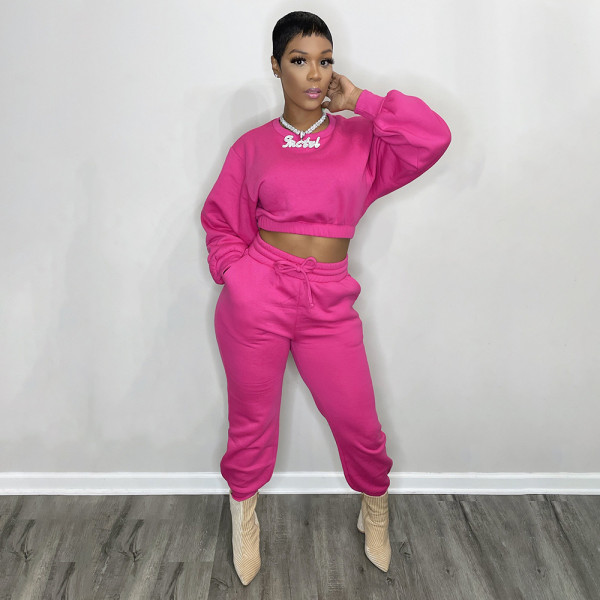 Pure color casual fashion winter plus cotton two-piece suit