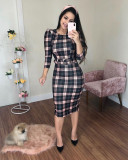 New Women's Round Neck Puff Sleeve Dress with Belt
