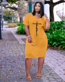 Women's Fashion Sexy Loose Letter Print V-Neck Casual Dress With Pockets