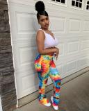 Women's Fashion Spring Summer Tie Dye Printed Flared Pants Women's Casual Trousers