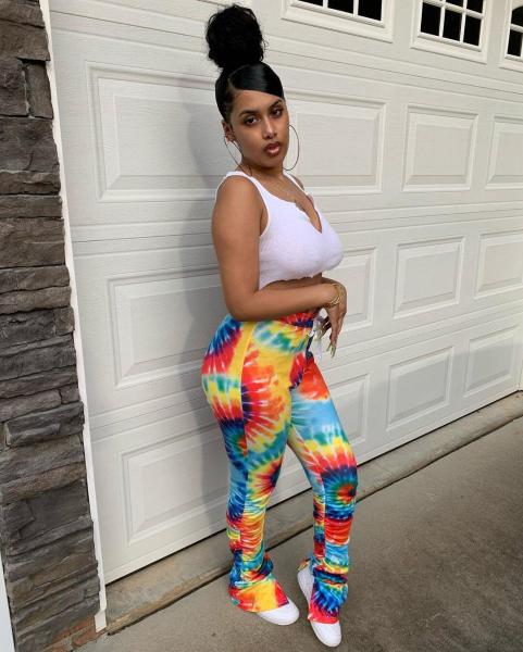 Women's Fashion Spring Summer Tie Dye Printed Flared Pants Women's Casual Trousers
