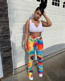 Women's Fashion Spring Summer Tie Dye Printed Flared Pants Women's Casual Trousers