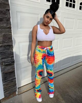 Women's Fashion Spring Summer Tie Dye Printed Flared Pants Women's Casual Trousers