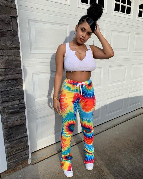 Women's Fashion Spring Summer Tie Dye Printed Flared Pants Women's Casual Trousers