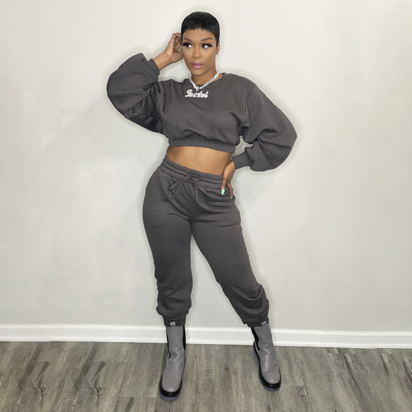 Pure color casual fashion winter plus cotton two-piece suit