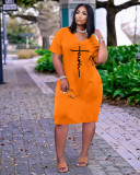 Women's Fashion Sexy Loose Letter Print V-Neck Casual Dress With Pockets