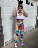 Women's Fashion Spring Summer Tie Dye Printed Flared Pants Women's Casual Trousers