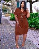 Women's Fashion Sexy Loose Letter Print V-Neck Casual Dress With Pockets