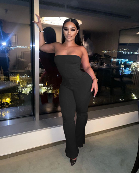 Sexy solid color tube top back hollow strap pit strip ladies one-piece flared pants