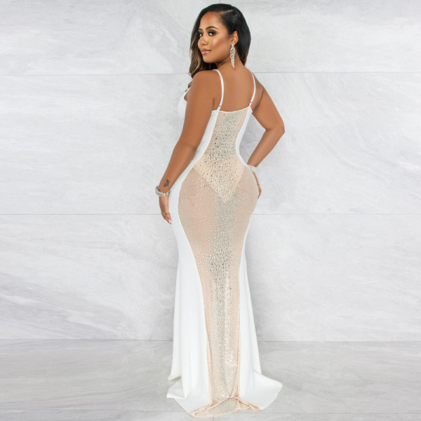 Sexy Deep V Hot Drill Mesh Dress Nightclub Dress