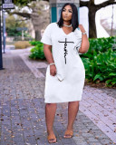 Women's Fashion Sexy Loose Letter Print V-Neck Casual Dress With Pockets