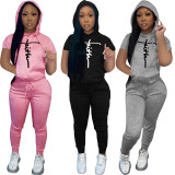 statement print hooded casual suit