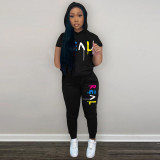 statement print hooded casual suit