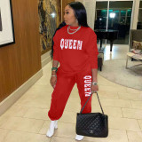 Women's Alphabet Print Sweater Pull Rack Casual Sports Suit (with Pockets)