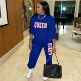 Women's Alphabet Print Sweater Pull Rack Casual Sports Suit (with Pockets)