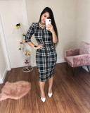 New Women's Round Neck Puff Sleeve Dress with Belt