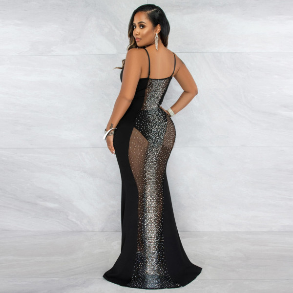 Sexy Deep V Hot Drill Mesh Dress Nightclub Dress