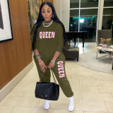 Women's Alphabet Print Sweater Pull Rack Casual Sports Suit (with Pockets)