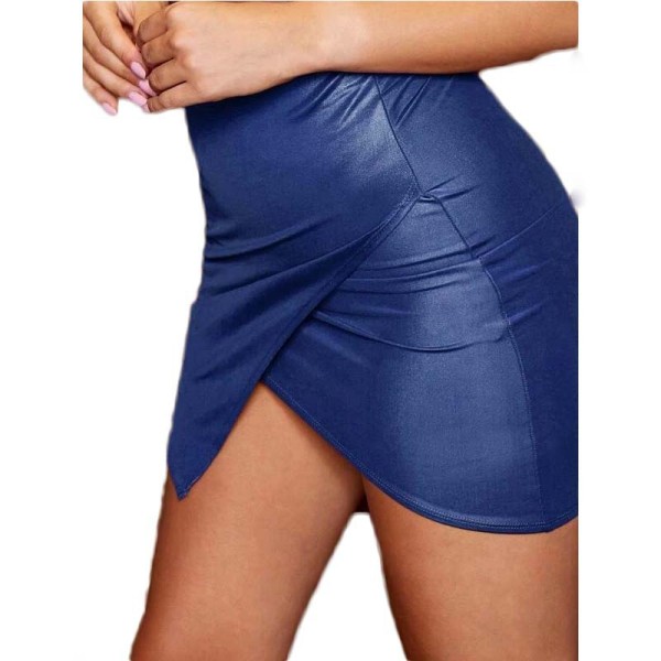Sexy halterneck high waist dress bright open back leather skirt PH168-392