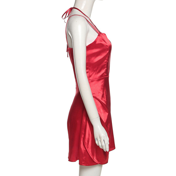 Spring and summer new women's fashion suspenders sexy one-shoulder open-back slim dress women