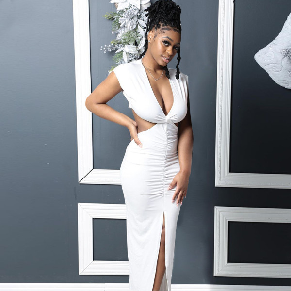 New nightclub open waist slit sexy features slim folded dress