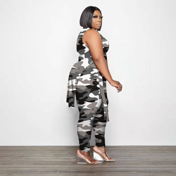Fat woman plus size women's clothing spring and summer new fashion printing two-piece set