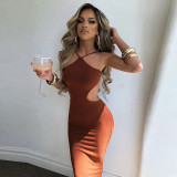 Spring and summer new women's sexy backless strappy halter bag hip slim temperament dress women