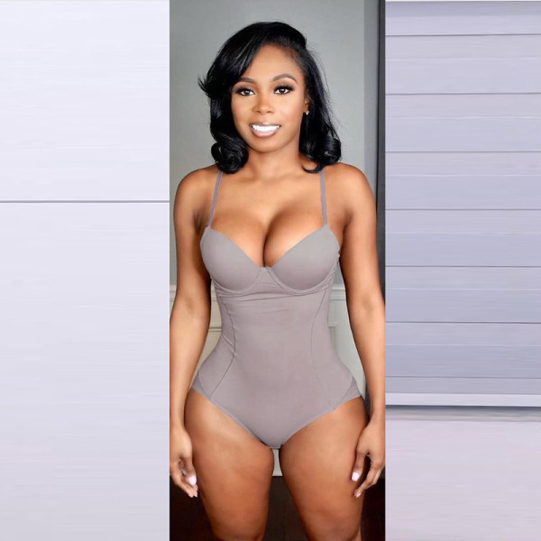 Women's new fashion sexy suspenders backless mesh stitching hip-lifting bodysuit