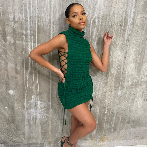 Spring and summer new women's fashion round neck sleeveless sexy bandage hollowed out slim fit hip dress
