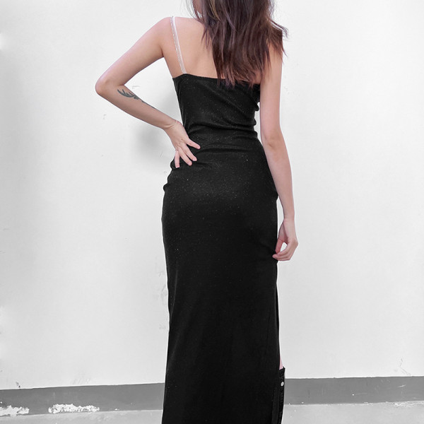Spring and summer new women's fashion suspenders sexy one-shoulder slim slit temperament dress women