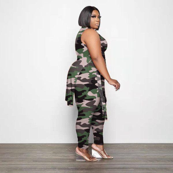 Fat woman plus size women's clothing spring and summer new fashion printing two-piece set