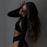 Spring new women's fashion design sexy backless round neck long-sleeved slim T-shirt women's outer wear