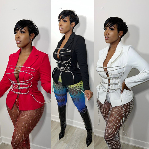 Women's wear thin bandage small suit Amazon's new solid color casual jacket
