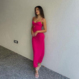 Spring and summer new women's fashion suspenders sexy hollow open back slim slit dress