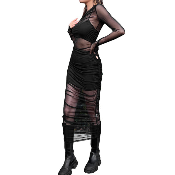 Winter new women's fashion sling vest bag hip skirt mesh dress suit