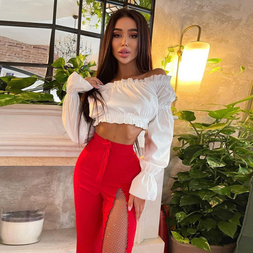 New women's fashion slim mesh mesh stitching high waist bag hip micro-slack casual pants women