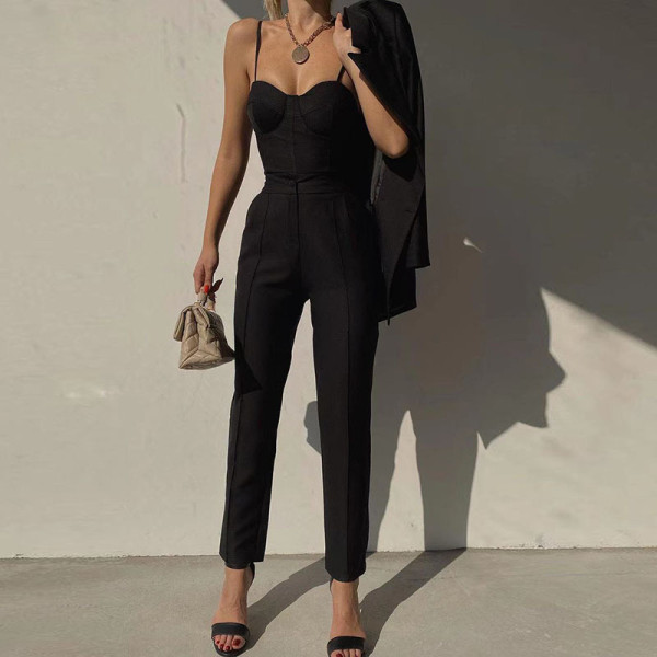 Winter new women's fashion suspenders one-shoulder vest slim straight trousers suit women
