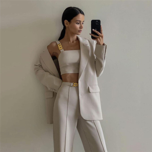 New women's suspenders slim vest high waist bag hip straight pants casual suit women