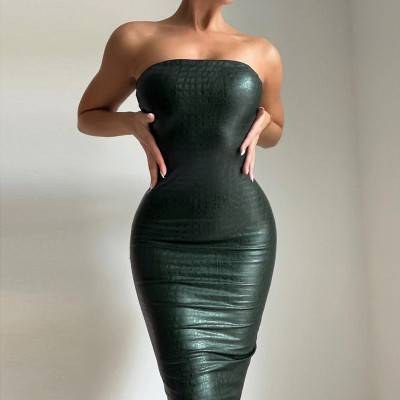 Winter new women's fashion sexy wrap chest one word shoulder open back slim bag hip temperament dress female